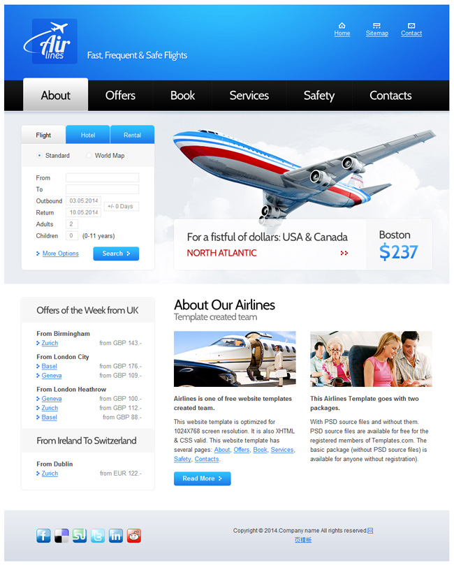 html5模板 蓝色航空公司html5模板 蓝色