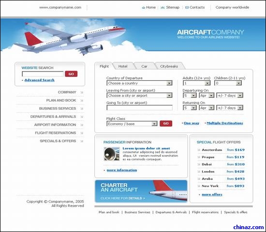 公司企业网站模板 航空公司网页模板下载 公司企业