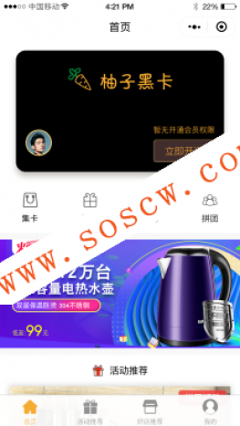 柚子黑卡 3.3.3 后台模块+前端小程序源码