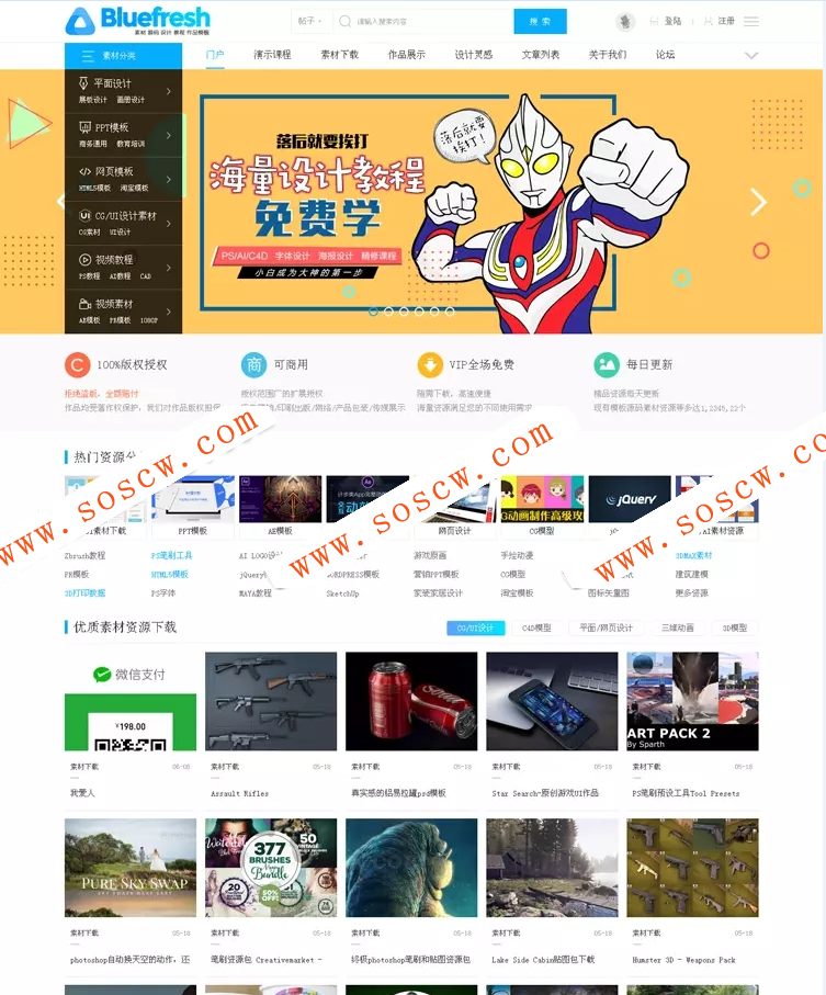 2019年新版的素材资源下载官网门户+自带论坛 整站源码+带后台+带数据库