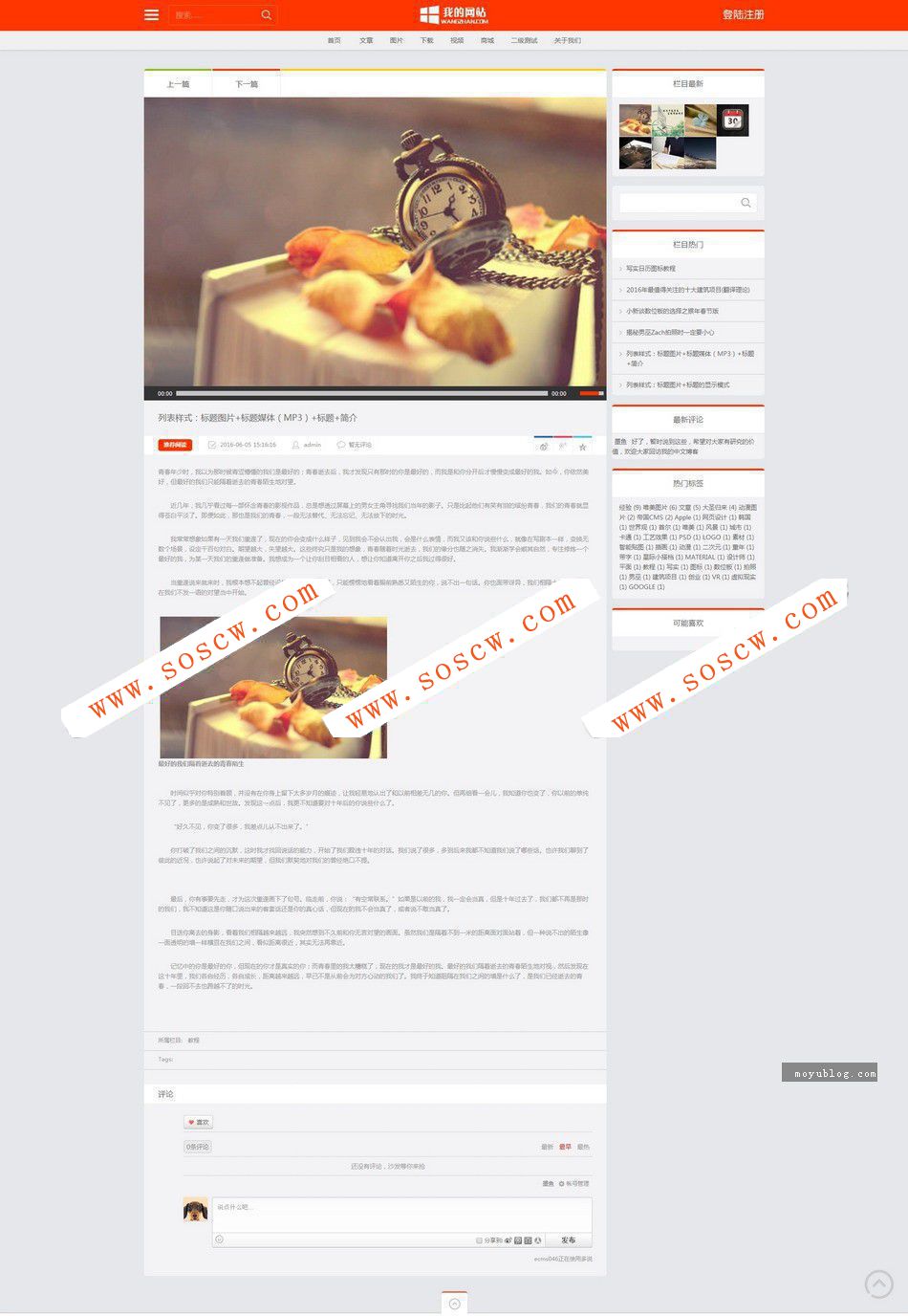 文章新闻图片电影视频下载商城HTML5响应式全屏网站源码帝国CMS源码+自适应手机版