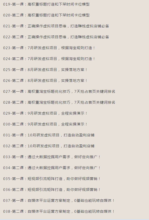 2019全网营销特训营，虚拟项目特训班全套进阶课程